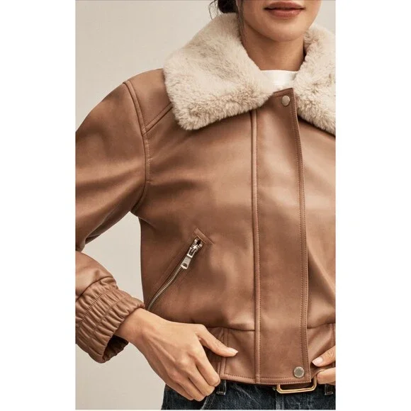 Anthropologie Avec Les Filles Aviator Jacket Brown Faux Leather Western Sz XL NW